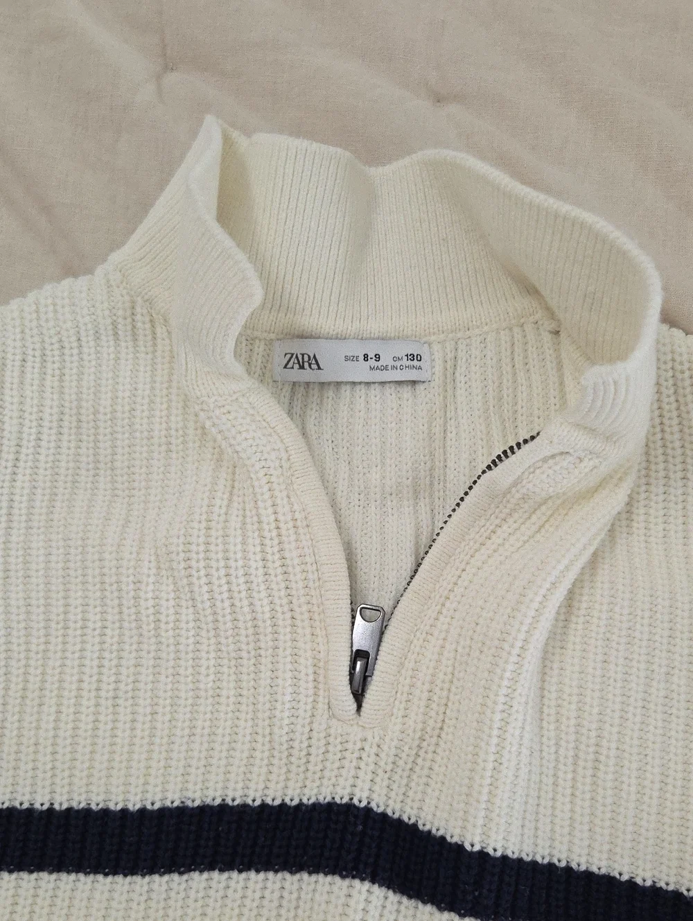 ZARA Kids Cream Half-Zip Sweater with Navy Stripe